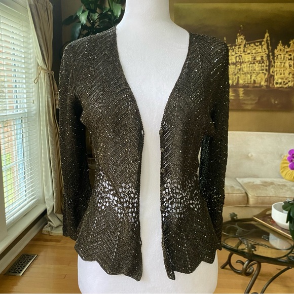CARMEN MARC VALVO Beaded Long Sleeve Cardigan  Size medium - Picture 3 of 11
